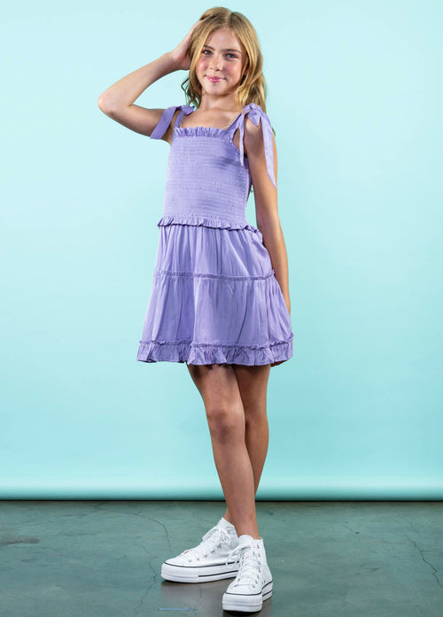 BROOKE Tie Straps Smock Ruffle Dress