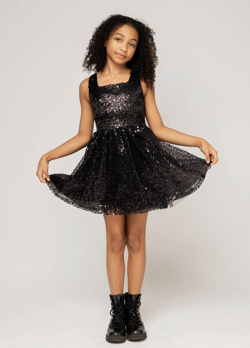 HARPER Square Neck Open Back Sequin Tulle Dress