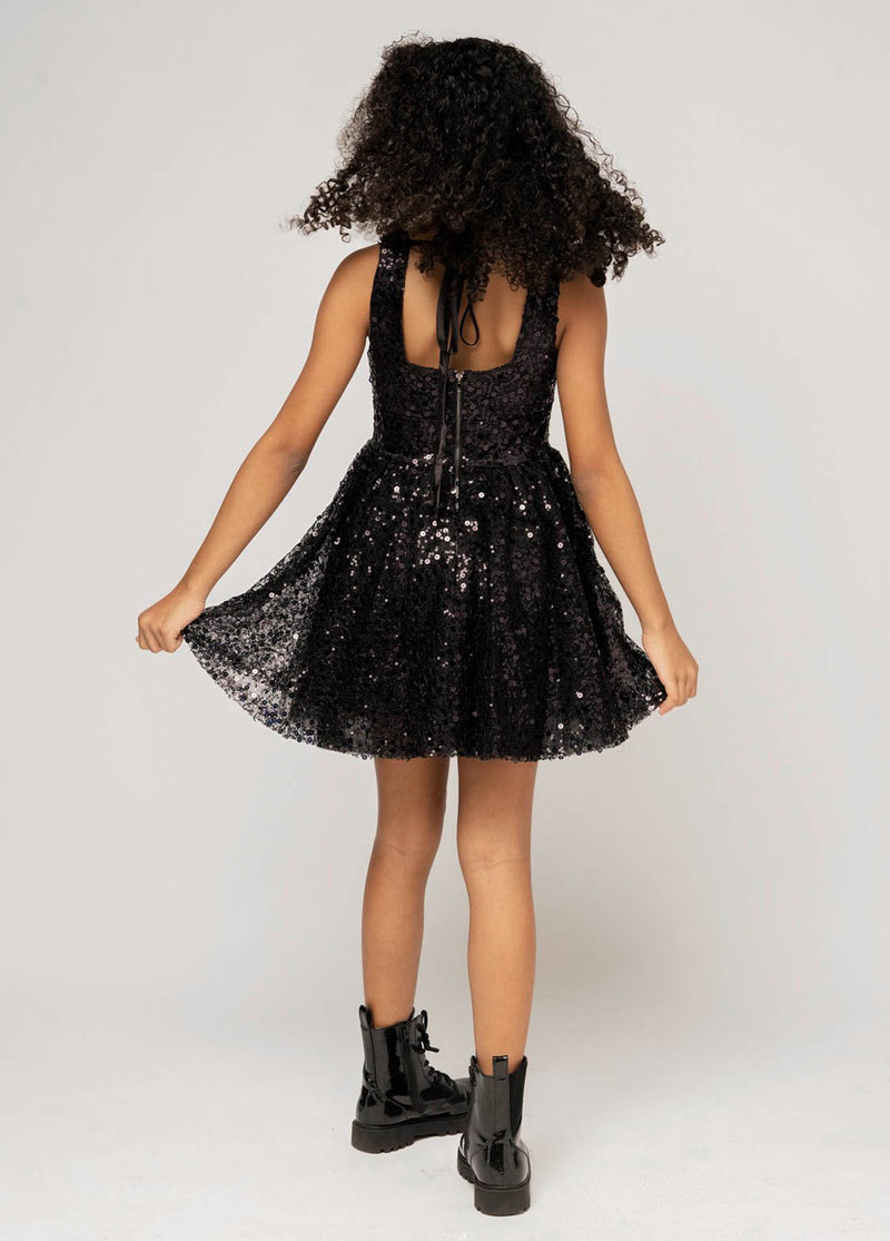 HARPER Square Neck Open Back Sequin Tulle Dress