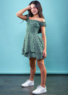 SAGE On/Off Shoulders Smocked Waist Tiered Ruffle Dress