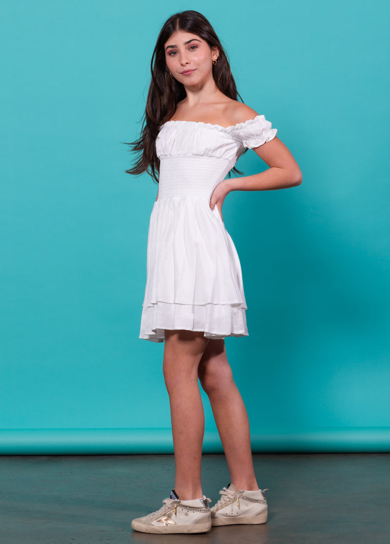 SAGE On/Off Shoulders Smocked Waist Tiered Ruffle Dress